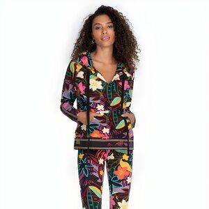 Johnny Was Wild Pullover Hoodie Sweatshirt Cotton Floral Shirt Top Pink Black NW